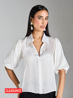 RSVP by Nykaa Fashion - White Solid Puff Sleeve Shirt