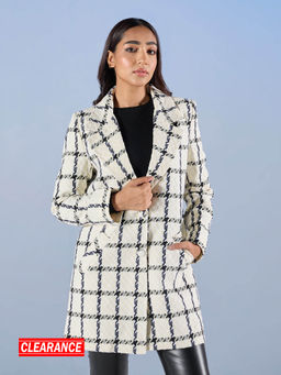RSVP by Nykaa Fashion - White and Black Checked Straight Fit Overcoat