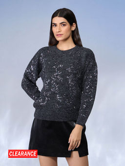 RSVP by Nykaa Fashion - Dark Grey Round Neck Full Sleeves Sweater