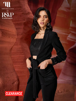 RSVP by Nykaa Fashion - Nikita Mhaisalkar Black Solid Notch Lapel Collar Tie Up Jacket