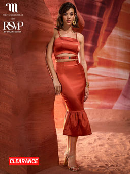 RSVP by Nykaa Fashion - Nikita Mhaisalkar Rust Solid Ruffled Peplum Midi Satin Skirt