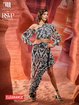 RSVP by Nykaa Fashion - Nikita Mhaisalkar White and Black Printed Ruffled Asymmetric Skirt (Set of 2)