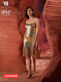 RSVP by Nykaa Fashion - Nikita Mhaisalkar Gold Sequin Fringe Hem Short Tube Dress (Set of 2)