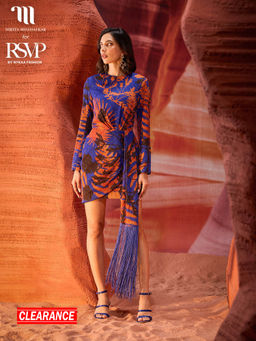 RSVP by Nykaa Fashion - Nikita Mhaisalkar Blue and Rust Floral Print Round Neck Short Dress with Sash