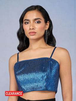 RSVP by Nykaa Fashion - Blue Embellished Textured Strappy Crop Leather Top