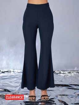 RSVP by Nykaa Fashion - Dark Blue Solid Fit and Flare High Waist Pant