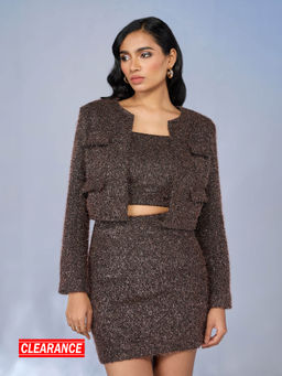 RSVP by Nykaa Fashion - Brown Textured Full Sleeves Crop Jacket