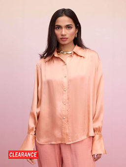 RSVP by Nykaa Fashion - Peach Oversized Satin Full Sleeves Shirt