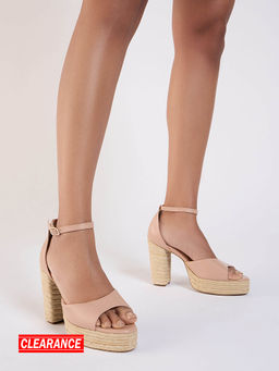 RSVP by Nykaa Fashion - Nude Pink Textured Almond Toe Platform Block Heels