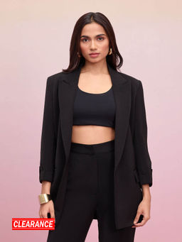 RSVP by Nykaa Fashion - Black Solid Lapel Collar Blazer