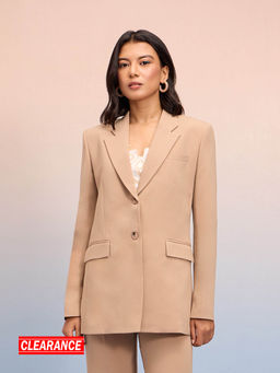 RSVP by Nykaa Fashion - Beige Solid Lapel Collar Blazer