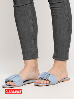 Twenty Dresses by Nykaa Fashion - Blue Solid Square Toe Ruched Flats