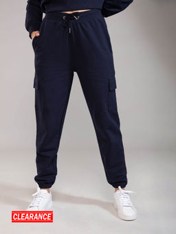 Twenty Dresses by Nykaa Fashion - Basics Navy Blue Solid Ankle Joggers