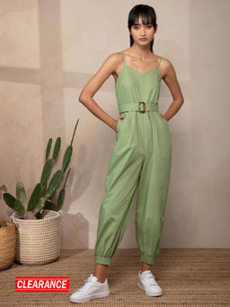 Twenty Dresses by Nykaa Fashion - Light Green Solid V Neck Jumpsuit