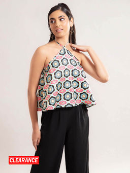 Twenty Dresses by Nykaa Fashion - Pink Printed Halter Neck Crop Top