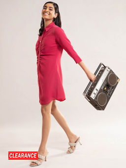 Twenty Dresses by Nykaa Fashion - Pink Solid Collar Neck Mini Shirt Dress