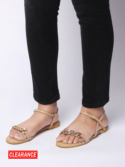 Twenty Dresses by Nykaa Fashion - Beige Solid Round Toe Chainlink Flats