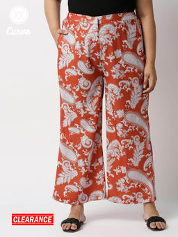Twenty Dresses by Nykaa Fashion - Curve Rust Printed Flared Pants