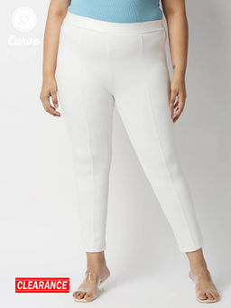 Twenty Dresses by Nykaa Fashion - Curve Off White Solid Skinny Ankle Jeggings