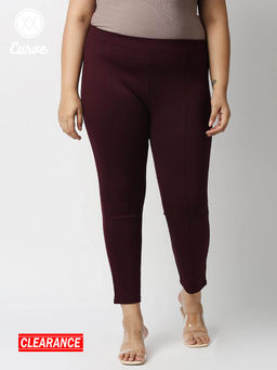 Twenty Dresses by Nykaa Fashion - Curve Wine Solid Ankle Jeggings