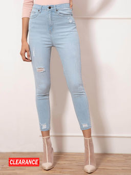 Twenty Dresses by Nykaa Fashion - Brigitte Light Blue Solid Skinny Jeans