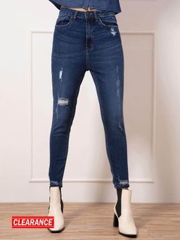 Twenty Dresses by Nykaa Fashion - Brigitte Dark Blue Solid Skinny Jeans