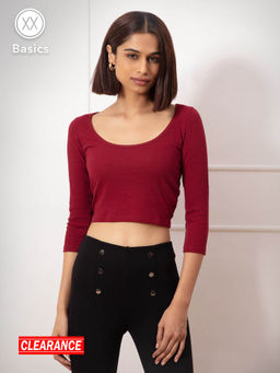 Twenty Dresses by Nykaa Fashion - Basics Red Solid Scoop Neck Cropped T Shirt