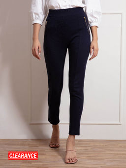 Twenty Dresses by Nykaa Fashion - Navy Blue Solid Skinny Jeggings