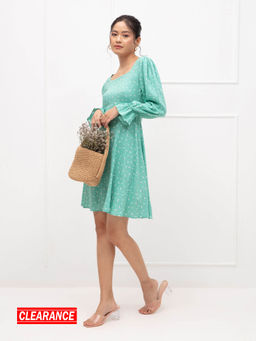 Twenty Dresses by Nykaa Fashion - Green Printed Square Neck Mini Dress