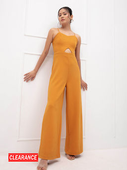 Twenty Dresses by Nykaa Fashion - Yellow Solid Sweetheart Neck Strappy Jumpsuit