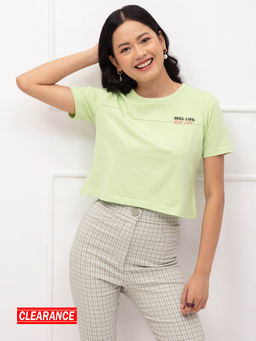 Twenty Dresses by Nykaa Fashion - Green Graphic Print Crew Neck Cropped T Shirt