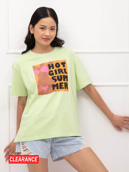 Twenty Dresses by Nykaa Fashion - Green Graphic Print Crew Neck Half Sleeves T Shirt