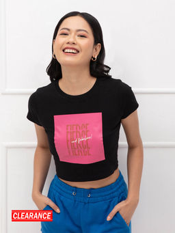 Twenty Dresses by Nykaa Fashion - Black Graphic Print Crew Neck Crop T Shirt