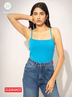 Twenty Dresses by Nykaa Fashion - Basics Blue Solid Strappy Bodysuits