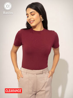 Twenty Dresses by Nykaa Fashion - Basics Maroon Solid High Neck Bodysuits
