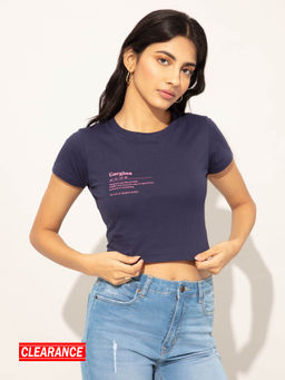 Twenty Dresses by Nykaa Fashion - Navy Blue Printed Round Neck Short Sleeves T Shirt
