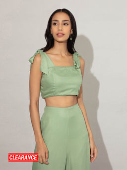 Twenty Dresses by Nykaa Fashion - Green Solid Bandeau Crop Top
