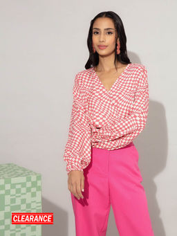 Twenty Dresses by Nykaa Fashion - Pink Geometric Printed Blouson Crop Top