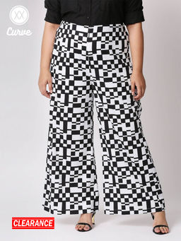 Twenty Dresses by Nykaa Fashion - Curve Black And White Geometric Printed Wide Legged Pants