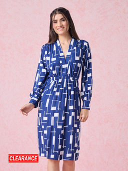 Twenty Dresses by Nykaa Fashion - Work Blue And White Shift Wrap Dress