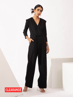 Twenty Dresses by Nykaa Fashion - Work Black Solid V Neck Jumpsuit