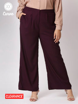 Twenty Dresses by Nykaa Fashion - Curve Wine Solid Wide Leg Work Pants