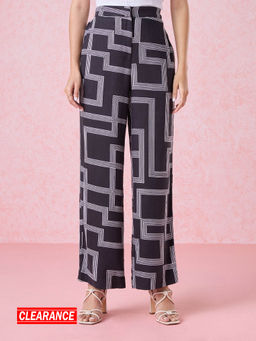 Twenty Dresses by Nykaa Fashion - Work Black And White Geometric Print Pants