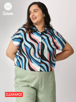 Twenty Dresses by Nykaa Fashion - Curve Multicolor Wave Printed Crop Shirt