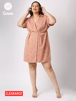 Twenty Dresses by Nykaa Fashion - Curve Brown Abstract A Line Wrap Work Dress