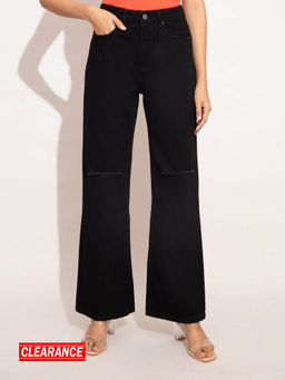 Twenty Dresses by Nykaa Fashion - Cindy Black Wide Leg Ripped Denim