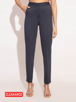 Twenty Dresses by Nykaa Fashion - Work Navy Blue Self Design Skinny Trousers