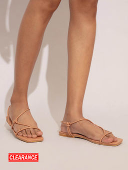 Twenty Dresses by Nykaa Fashion - Beige Square Toe Crisscross Flats