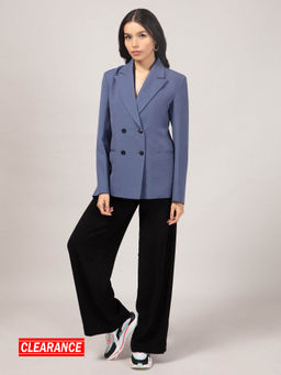 Twenty Dresses by Nykaa Fashion - Work Dark Blue Solid Double Breasted Blazer