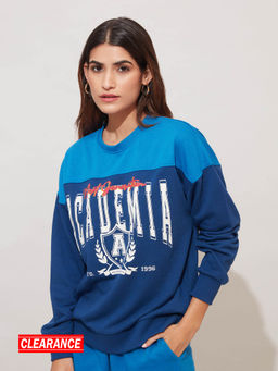 Twenty Dresses by Nykaa Fashion - Basics Blue Graphic Sweatshirt